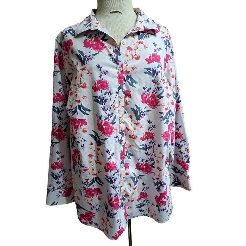Lands End No Iron Supima Cotton Floral Button Down Shirt - Picture 1 of 5
